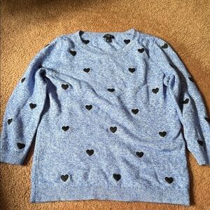 Talbots Light Blue Sweater with Black Heart Accents
